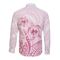 Pink White Polynesia Floral Sea Turtle Long Sleeve Button Shirt - Polynesian Pride
