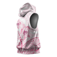 Pink White Polynesia Floral Sea Turtle Sleeveless Hoodie - Polynesian Pride