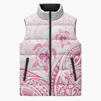 Pink White Polynesia Floral Sea Turtle Sleeveless Puffer Jacket - Polynesian Pride