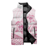 Pink White Polynesia Floral Sea Turtle Sleeveless Puffer Jacket - Polynesian Pride