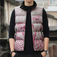 Pink White Polynesia Floral Sea Turtle Sleeveless Puffer Jacket - Polynesian Pride
