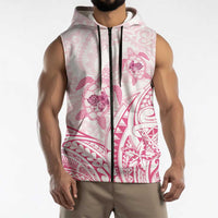 Pink White Polynesia Floral Sea Turtle Sleeveless Zip Hoodie - Polynesian Pride