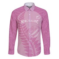 Custom New Zealand Silver Fern Rugby 2025 Family Matching Long Sleeve Bodycon Dress and Hawaiian Shirt All Black Aotearoa Maori Pink LT14 Dad's Shirt - Long Sleeve Pink - Polynesian Pride