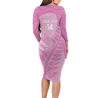 Custom New Zealand Silver Fern Rugby 2025 Family Matching Long Sleeve Bodycon Dress and Hawaiian Shirt All Black Aotearoa Maori Pink LT14 - Polynesian Pride