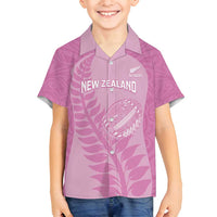 Custom New Zealand Silver Fern Rugby 2025 Family Matching Long Sleeve Bodycon Dress and Hawaiian Shirt All Black Aotearoa Maori Pink LT14 Son's Shirt Pink - Polynesian Pride