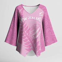 Custom New Zealand Silver Fern Rugby 2025 Kimono Sleeve Blouse All Black Aotearoa Maori Pink - Polynesian Pride