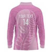 Custom New Zealand Silver Fern Rugby 2025 Long Sleeve Polo Shirt All Black Aotearoa Maori Pink