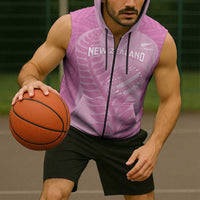 Custom New Zealand Silver Fern Rugby 2025 Sleeveless Zip Hoodie All Black Aotearoa Maori Pink - Polynesian Pride