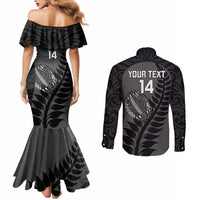 Custom New Zealand Silver Fern Rugby 2025 Couples Matching Mermaid Dress and Long Sleeve Button Shirt Go Champions Aotearoa Maori Black LT14 - Polynesian Pride