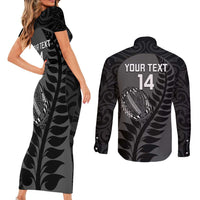 Custom New Zealand Silver Fern Rugby 2025 Couples Matching Short Sleeve Bodycon Dress and Long Sleeve Button Shirt Go Champions Aotearoa Maori Black
