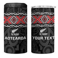 Custom New Zealand Silver Fern Rugby 4 in 1 Can Cooler Tumbler All Black Maori Taniko Pattern LT14 One Size: 16 oz Black - Polynesian Pride