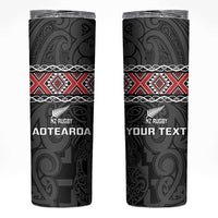 Custom New Zealand Silver Fern Rugby Skinny Tumbler All Black Maori Taniko Pattern LT14 Black - Polynesian Pride