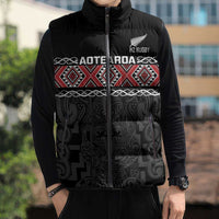 Custom New Zealand Silver Fern Rugby Sleeveless Puffer Jacket All Black Maori Taniko Pattern - Polynesian Pride