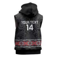 Custom New Zealand Silver Fern Rugby Sleeveless Zip Hoodie All Black Maori Taniko Pattern - Polynesian Pride