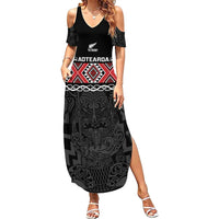Custom New Zealand Silver Fern Rugby Summer Maxi Dress All Black Maori Taniko Pattern