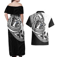 Philippines Eagle Sun Couples Matching Off Shoulder Maxi Dress and Hawaiian Shirt Filipino Agila Polynesian Tattoo Black Color LT14 - Polynesian Pride