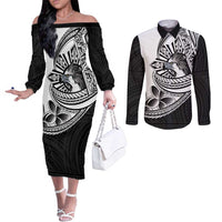 Philippines Eagle Sun Couples Matching Off The Shoulder Long Sleeve Dress and Long Sleeve Button Shirt Filipino Agila Polynesian Tattoo Black Color LT14 Black - Polynesian Pride
