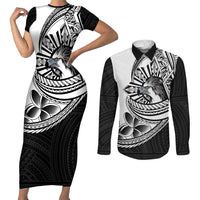 Philippines Eagle Sun Couples Matching Short Sleeve Bodycon Dress and Long Sleeve Button Shirt Filipino Agila Polynesian Tattoo Black Color LT14 Black - Polynesian Pride