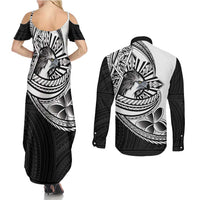 Philippines Eagle Sun Couples Matching Summer Maxi Dress and Long Sleeve Button Shirt Filipino Agila Polynesian Tattoo Black Color LT14 - Polynesian Pride