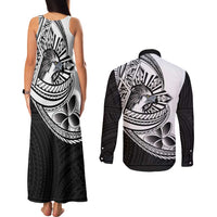 Philippines Eagle Sun Couples Matching Tank Maxi Dress and Long Sleeve Button Shirt Filipino Agila Polynesian Tattoo Black Color LT14 - Polynesian Pride