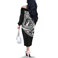 Philippines Eagle Sun Family Matching Off The Shoulder Long Sleeve Dress and Hawaiian Shirt Filipino Agila Polynesian Tattoo Black Color LT14 - Polynesian Pride