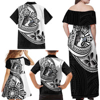 Philippines Eagle Sun Family Matching Off Shoulder Maxi Dress and Hawaiian Shirt Filipino Agila Polynesian Tattoo Black Color