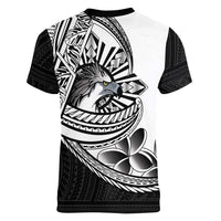 Philippines Eagle Sun Women V-Neck T-Shirt Filipino Agila Polynesian Tattoo Black Color