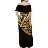 Philippines Eagle Sun Family Matching Off Shoulder Maxi Dress and Hawaiian Shirt Filipino Agila Polynesian Tattoo Gold Color LT14 - Polynesian Pride