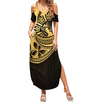 Philippines Eagle Sun Family Matching Summer Maxi Dress and Hawaiian Shirt Filipino Agila Polynesian Tattoo Gold Color LT14 Mom's Dress Gold - Polynesian Pride