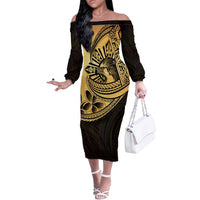Philippines Eagle Sun Off The Shoulder Long Sleeve Dress Filipino Agila Polynesian Tattoo Gold Color LT14 Women Gold - Polynesian Pride