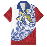 Philippines Eagle Sun Family Matching Off The Shoulder Long Sleeve Dress and Hawaiian Shirt Filipino Agila Polynesian Tattoo Flag Color LT14 Dad's Shirt - Short Sleeve Red - Polynesian Pride