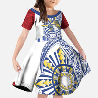 Philippines Eagle Sun Kid Short Sleeve Dress Filipino Agila Polynesian Tattoo Flag Color
