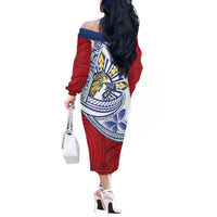 Philippines Eagle Sun Off The Shoulder Long Sleeve Dress Filipino Agila Polynesian Tattoo Flag Color LT14 - Polynesian Pride