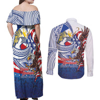 Filipino American History Month Couples Matching Off Shoulder Maxi Dress and Long Sleeve Button Shirt Philippines Agila USA Eagle Mix Flag LT14 - Polynesian Pride