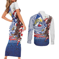 Filipino American History Month Couples Matching Short Sleeve Bodycon Dress and Long Sleeve Button Shirt Philippines Agila USA Eagle Mix Flag