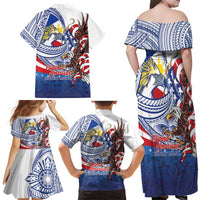 Filipino American History Month Family Matching Off Shoulder Maxi Dress and Hawaiian Shirt Philippines Agila USA Eagle Mix Flag LT14 - Polynesian Pride