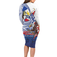 Filipino American History Month Long Sleeve Bodycon Dress Philippines Agila USA Eagle Mix Flag LT14 - Polynesian Pride