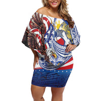 Filipino American History Month Off Shoulder Short Dress Philippines Agila USA Eagle Mix Flag LT14 Women Blue - Polynesian Pride