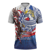 Filipino American History Month Zipper Polo Shirt Philippines Agila USA Eagle Mix Flag LT14 Blue - Polynesian Pride