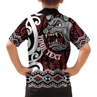 Personalised Aotearoa Bulldog Family Matching Off Shoulder Short Dress and Hawaiian Shirt New Zealand Maori Taniko Art