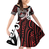 Personalised Aotearoa Bulldog Family Matching Off Shoulder Short Dress and Hawaiian Shirt New Zealand Maori Taniko Art