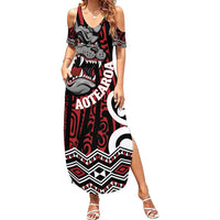 Personalised Aotearoa Bulldog Family Matching Summer Maxi Dress and Hawaiian Shirt New Zealand Maori Taniko Art