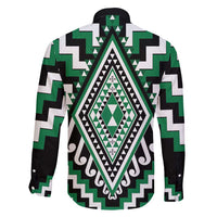 Green Aotearoa Taniko Poutama Patikitiki Family Matching Long Sleeve Bodycon Dress and Hawaiian Shirt LT14 - Polynesian Pride