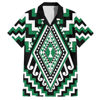 Green Aotearoa Taniko Poutama Patikitiki Family Matching Off The Shoulder Long Sleeve Dress and Hawaiian Shirt