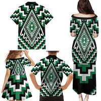 Green Aotearoa Taniko Poutama Patikitiki Family Matching Puletasi and Hawaiian Shirt LT14 - Polynesian Pride