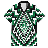 Green Aotearoa Taniko Poutama Patikitiki Family Matching Puletasi and Hawaiian Shirt LT14 Dad's Shirt - Short Sleeve Green - Polynesian Pride