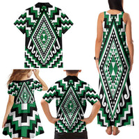Green Aotearoa Taniko Poutama Patikitiki Family Matching Tank Maxi Dress and Hawaiian Shirt LT14 - Polynesian Pride