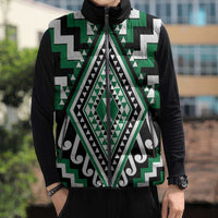 Green New Zealand Taniko Poutama Patikitiki Sleeveless Puffer Jacket - Polynesian Pride