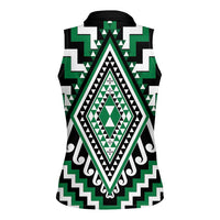 Green Aotearoa Taniko Poutama Patikitiki Women Sleeveless Polo Shirt LT14 - Polynesian Pride