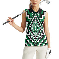 Green Aotearoa Taniko Poutama Patikitiki Women Sleeveless Polo Shirt LT14 - Polynesian Pride